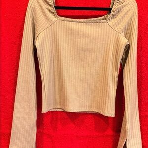 Madewell Ribbed Beige Long Sleeve Top